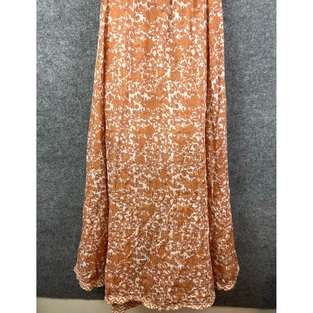 Free People Maxi Dress Womens L Orange Floral Excellent Smocked Open Back Boho